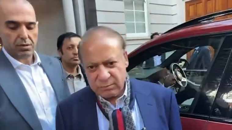 Nawaz Sharif speaking to journalists about Khyber Pakhtunkhwa and PTI