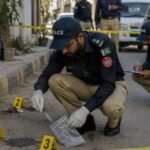 SSP Malir at the scene of a five-person death investigation in Falak Naz, Karachi