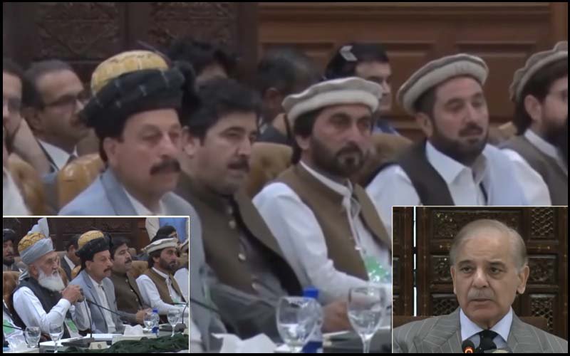 Shehbaz Sharif and Asim Munir meeting tribal representatives on security and development in Khyber Pakhtunkhwa