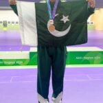 Pakistan shooter Ghulam Mustafa Bashir winning bronze medal at Asian Games