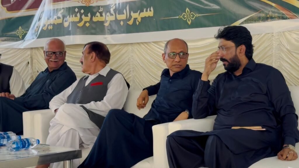 Saeed Ghani addressing a gathering of Sohrab Goth business community in Karachi