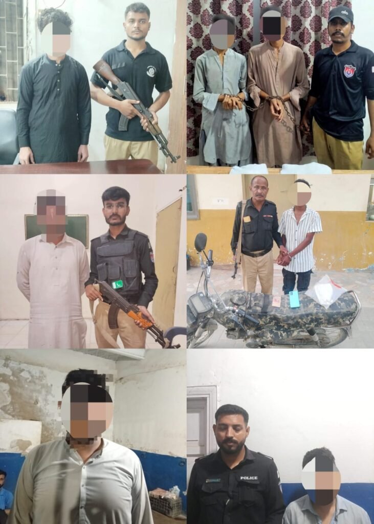 Karachi Central Police operations involving arrests, weapons recovery and gutka mawa seizures