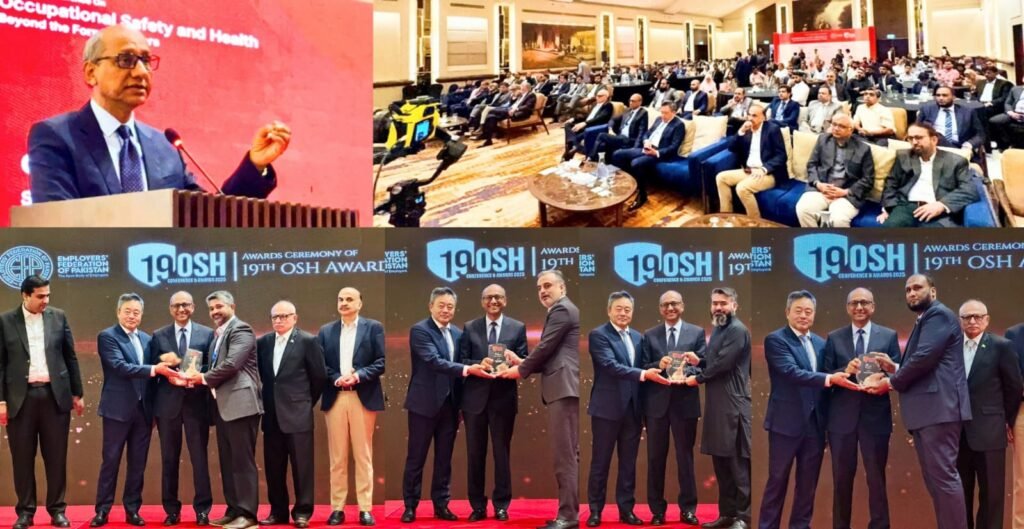 Sindh Labour Minister Saeed Ghani addresses the 19th OSH Excellence Awards ceremony in Karachi, calling for stronger worker safety and labour law enforcement.