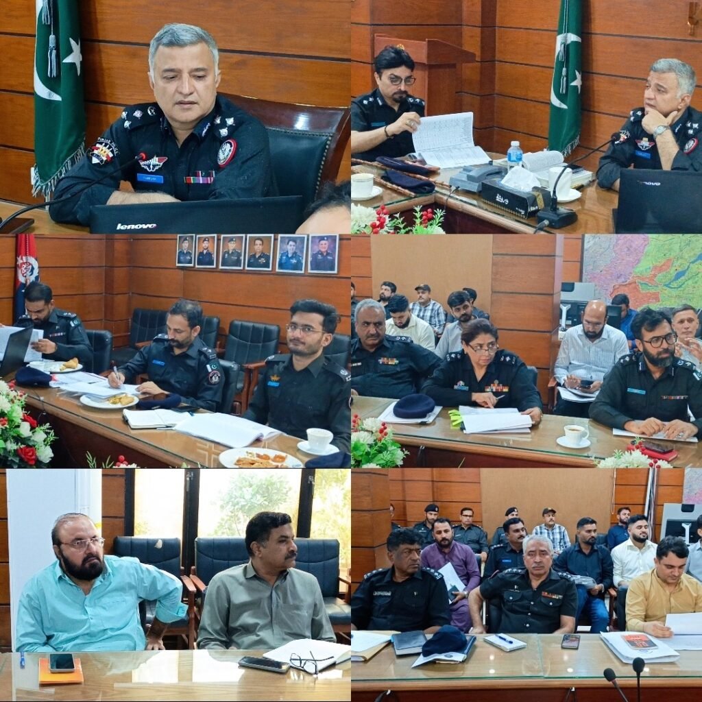 DIG East Zone Dr Farrukh Ali leads a Karachi Police meeting on street crime prevention, investigations and security measures.