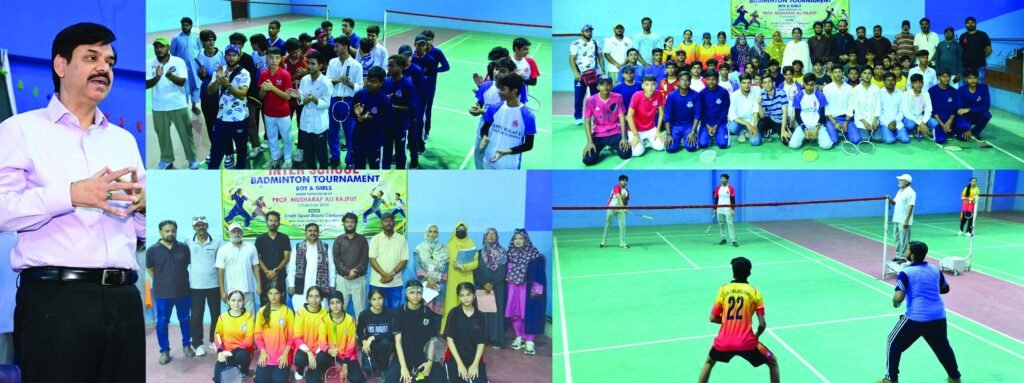 School students and officials participate in inter-school table tennis and badminton tournaments in Karachi.
