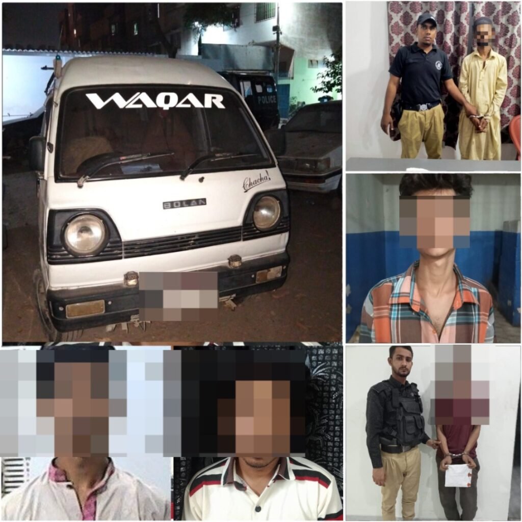 District Central Police crackdown on drug dealing, gutka sales and vehicle theft in Karachi.