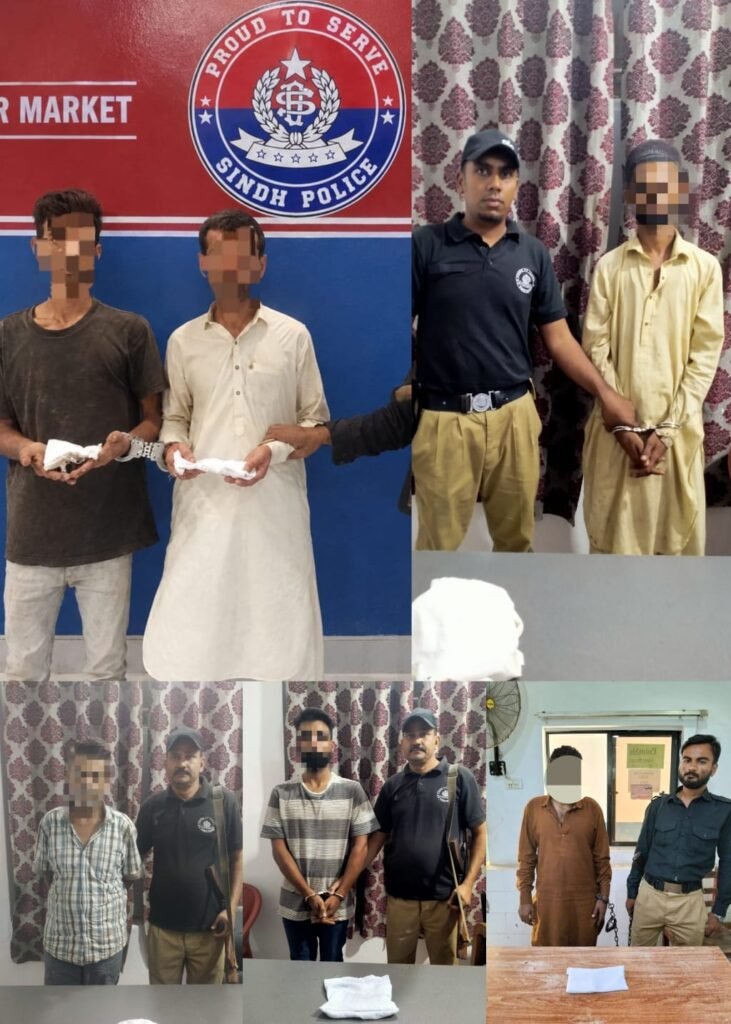Karachi Police arrests seven suspects in District Central during operations against drugs, illegal weapons and illegal sales.