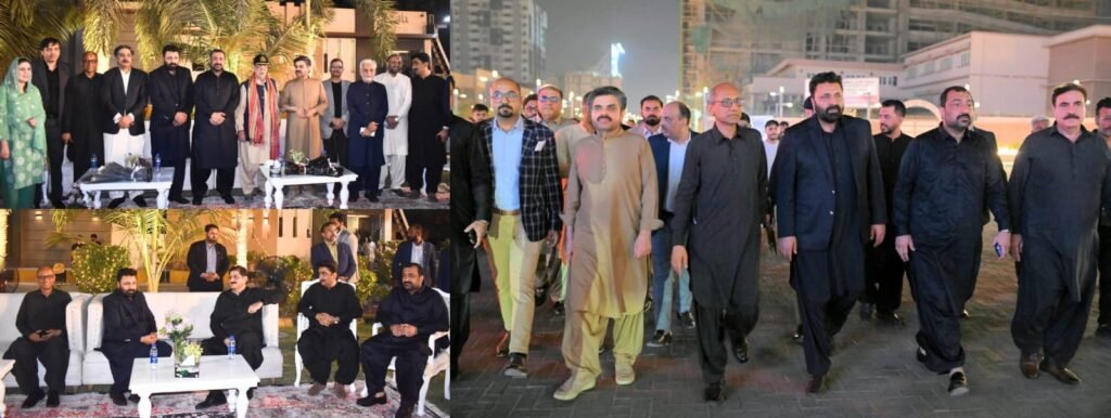 Sindh and Gilgit-Baltistan leaders gather at a dinner hosted by Saeed Ghani in Karachi.