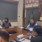 Sindh Home Minister Zia Ul Hassan Lanjar meeting transporters’ representatives in Karachi