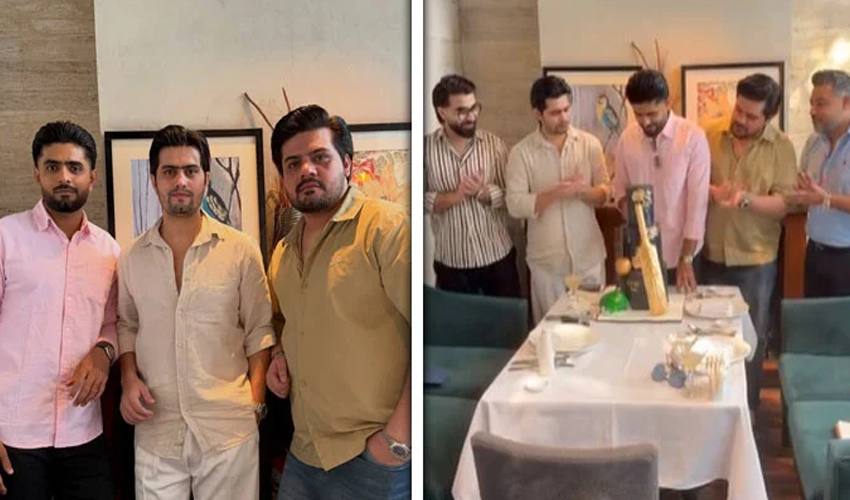 Babar Azam cuts a cricket-themed birthday cake with his brothers