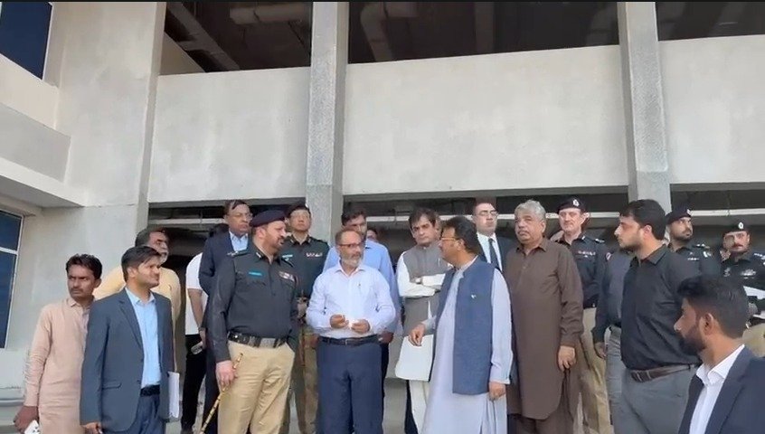 Sindh Home Minister Zia Ul Hassan Lanjar visiting forensic lab construction in Malir