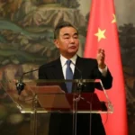 Chinese Foreign Minister Wang Yi and Israeli President Isaac Herzog during a meeting on bilateral relations and the Middle East
