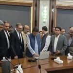 Sindh Law Minister Zia ul Hassan Lanjar at the launch of the new law portal