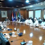 Karachi Police Chief Azad Khan meets a 12-member goods transporters delegation at Karachi Police Office to discuss transport issues and road safety.