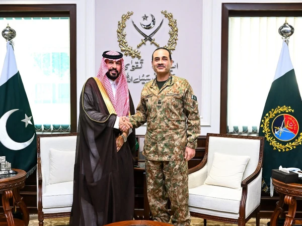 Field Marshal Syed Asim Munir meets Saudi Ambassador Dr Rajeh Tami Al-Buqami at GHQ in Rawalpindi to discuss defence cooperation and regional security.