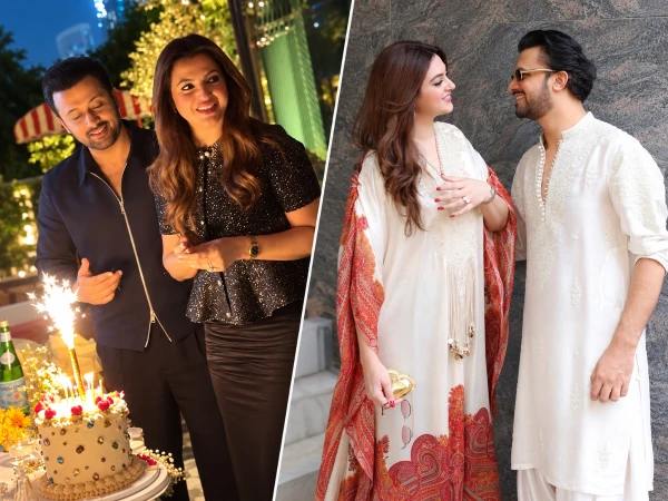 Atif Aslam and Sara Bharwana celebrating her birthday at a restaurant in Dubai