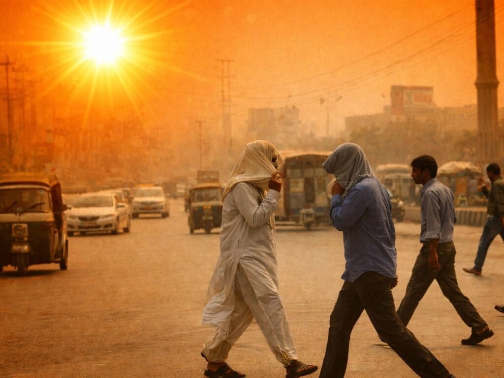 Climate Action Centre director Yasir Hussain briefing journalists on Karachi heat risks and climate change