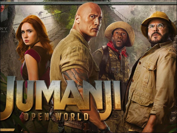 Dwayne Johnson, Kevin Hart, Jack Black and Karen Gillan in Jumanji: Open World
