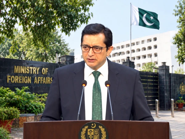 Pakistan Foreign Office spokesperson Sajjad Haider Khan addressing a weekly media briefing in Islamabad