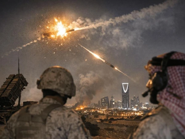 Saudi Arabia air defence response to reported Houthi missile attacks near Khamis Mushait.