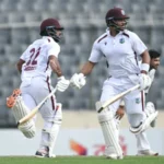 West Indies cricket team celebrates after defeating Bangladesh by eight wickets in the first Test match