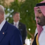 US President Donald Trump speaking to reporters at the White House about Saudi Arabia and Israel